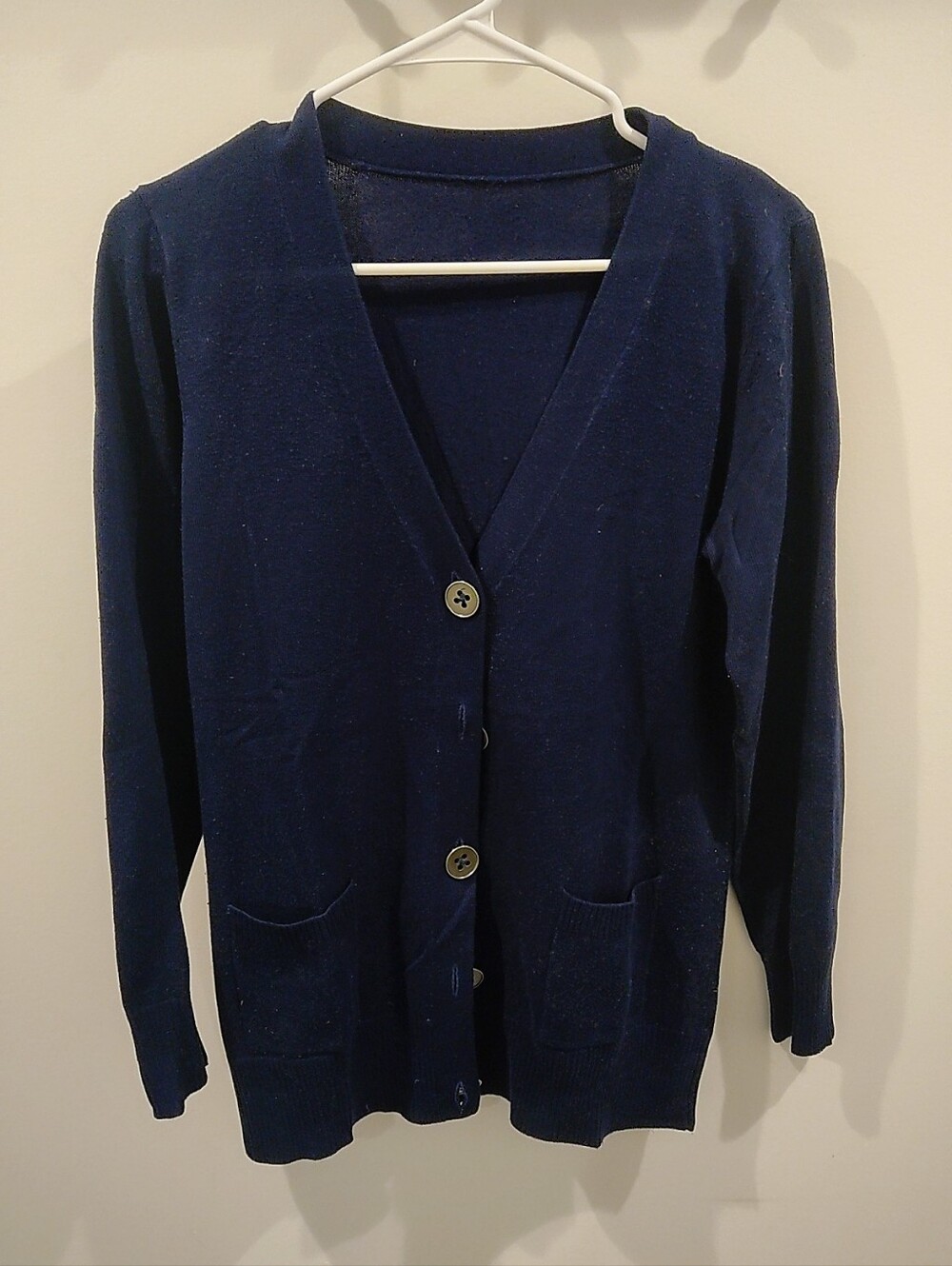 Women's Navy V-Neck Button Cardigan Sweater